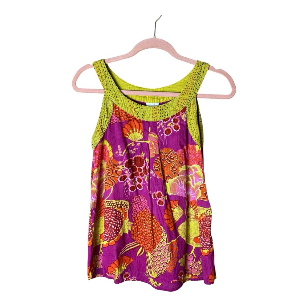 Karma Living Women's Pink Colorful Floral Pullover Tank Top Size Medium